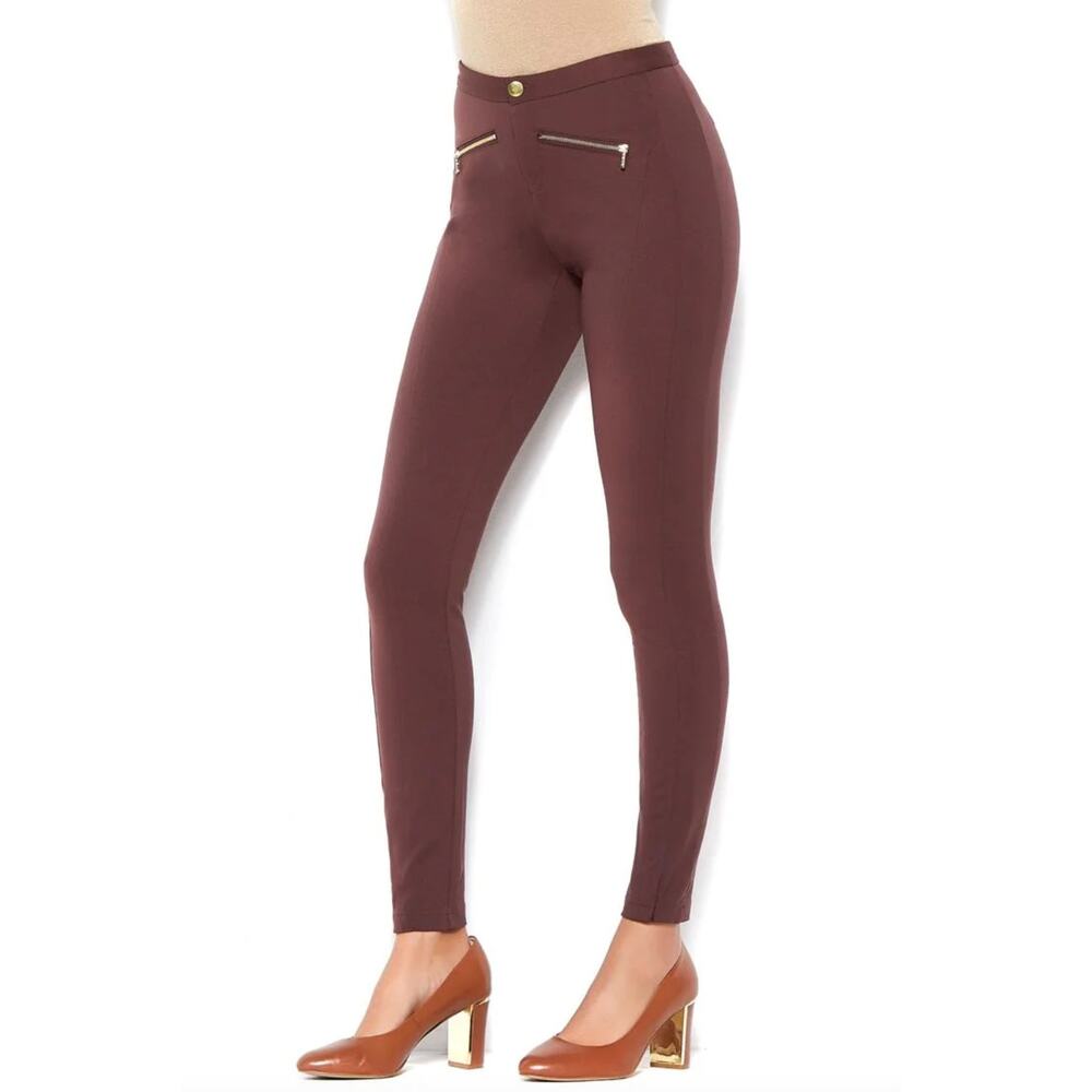 IMAN Global Chic Power Ponte Ankle Pant w/ Illusion Seaming BROWN Womens Size 4